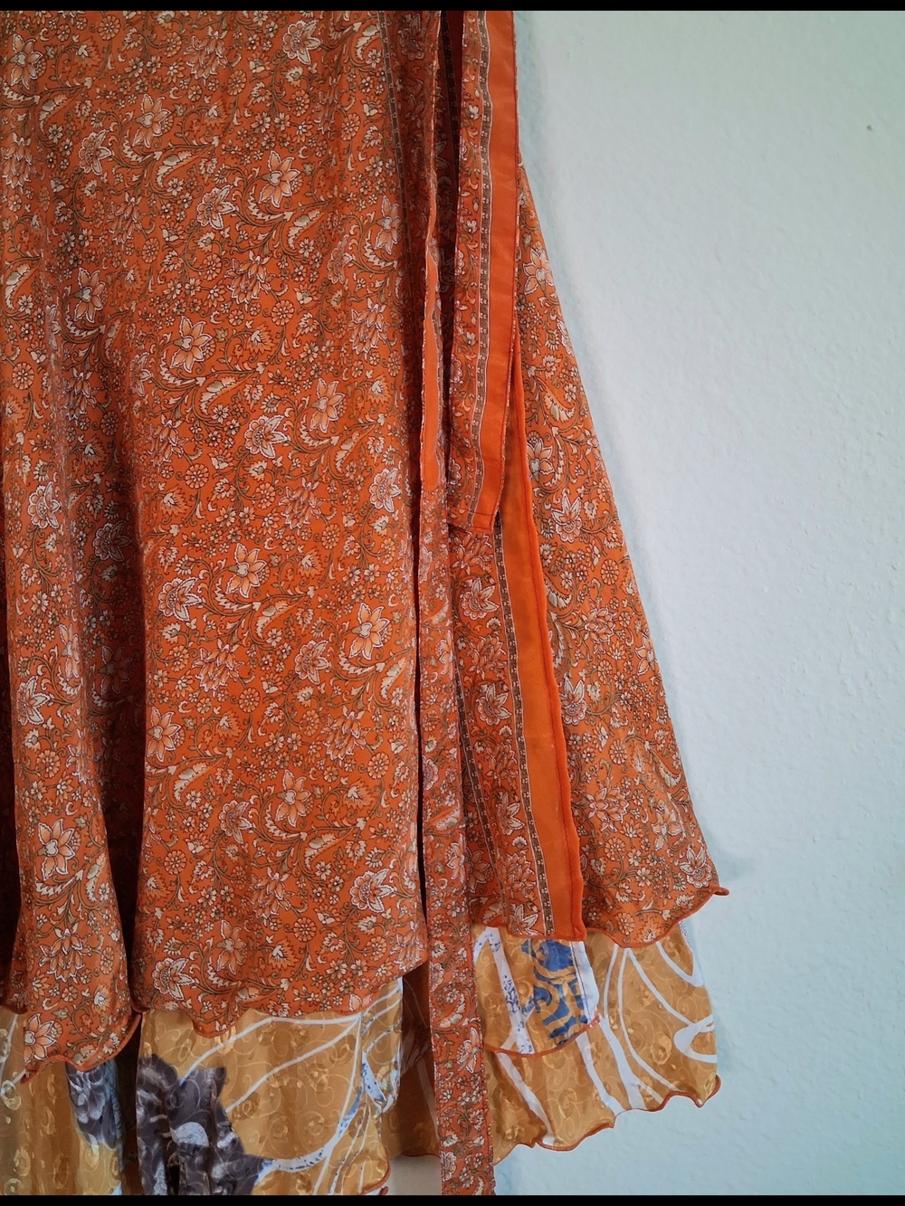 Vintage Women's Kariza Orange Paisley Layered Wrap Skirt - Picture 7 of 12